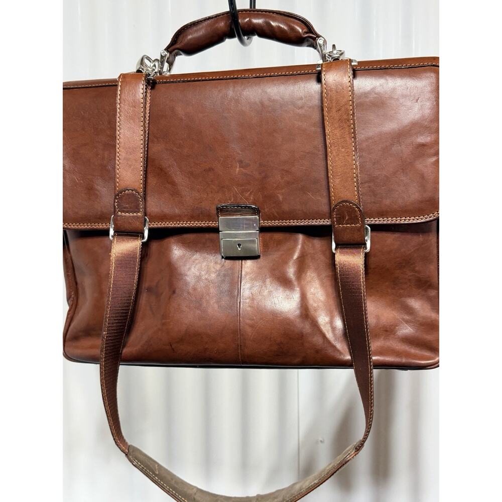 Tony Perotti Italian Leather Briefcase Brown Laptop Messenger Bag Vera Pelle